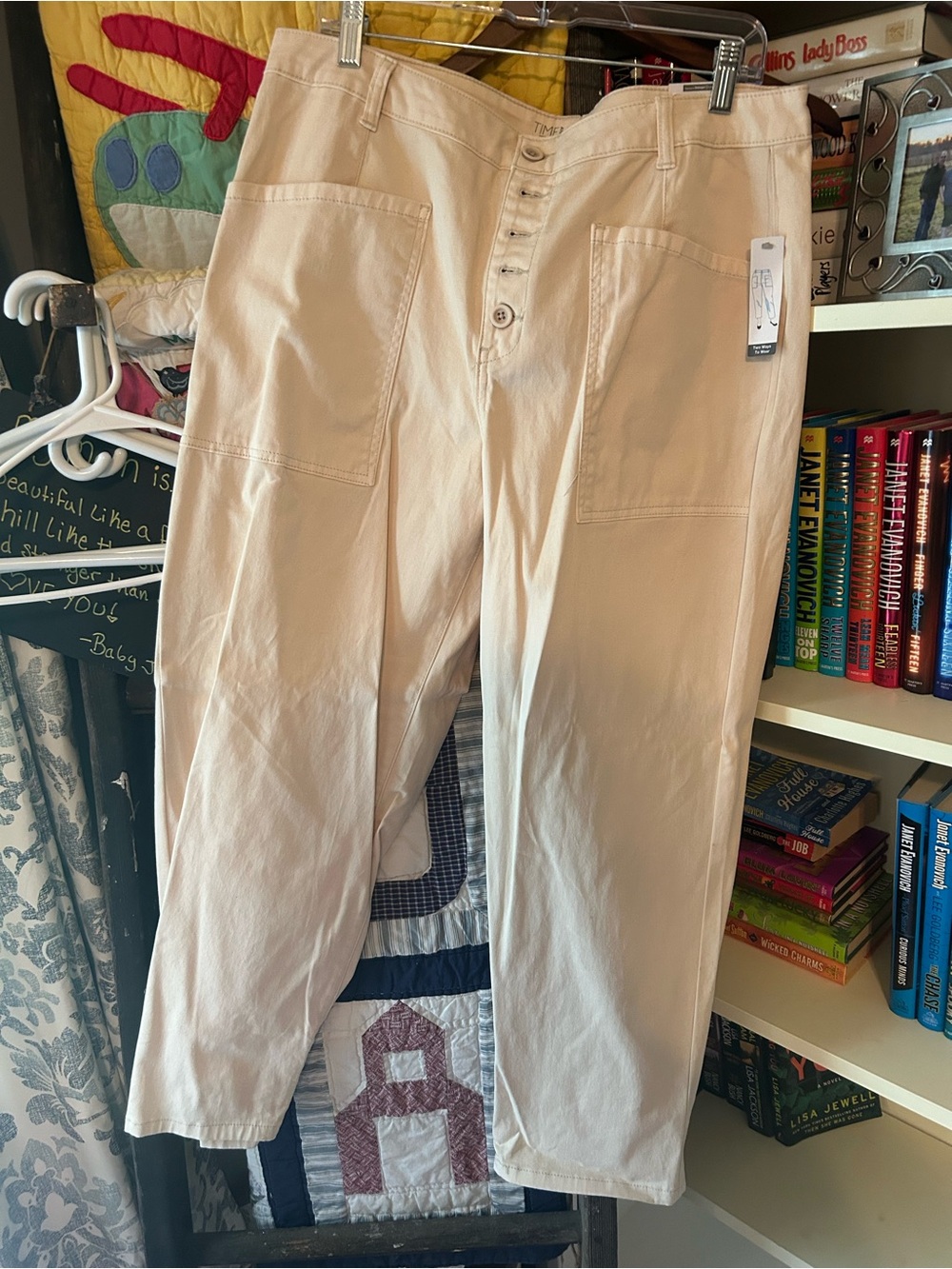 Time and Tru Women's Beige Button-Front Chinos